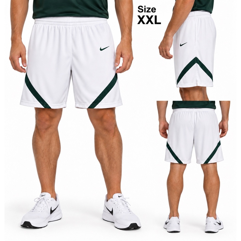 Nike Team Dri-FIT Shorts Mens XXL White Green Stripe Athletic Gym